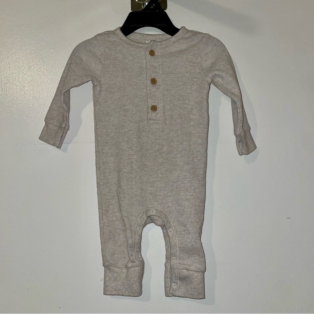Neutral Beige Waffle-Knit One-Piece Footie for Kids